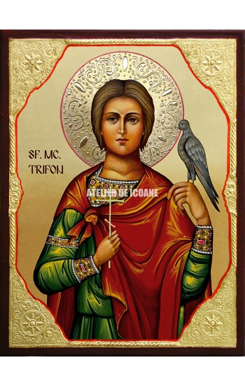 Icoana cu Sfantul Mucenic Trifon - Pictura de maestru - 22k aur